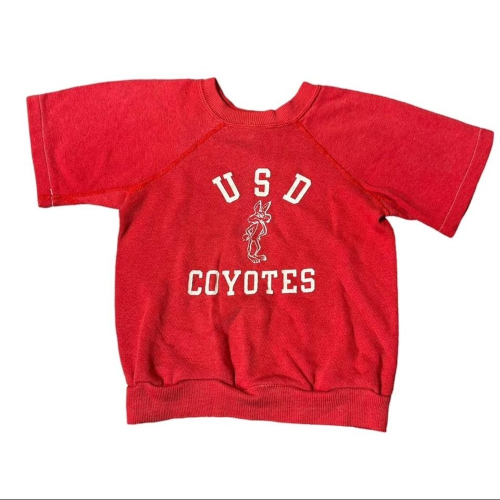 Vintage 70s Kids Champion Blue Bar USD Coyotes Short Sleeve Sweatshirt Crewneck
